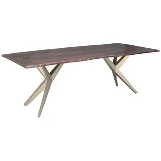 MASSIVMOEBEL24.DE Baumtisch 140 x 76 x 90 cm braun/silber