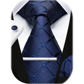 LuxusKollektion Krawatte Krawatte Herren Hochzeit Einstecktuch Plaid Set Manschetten Navy blau blau