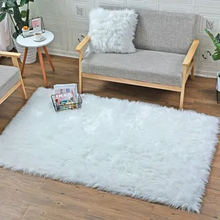 HLZDH Synthetisches Schaffell, fühlt Sich an wie echte Wolle, Teppich aus Kunstfell, Man-Made Luxus Wolle, Sofakissen (80 x 180 cm, rechteckig, weiß)