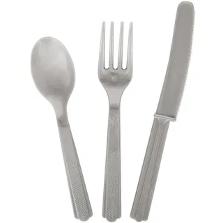 Plastik Besteck silber 18 tlg. Löffel Messer Gabeln