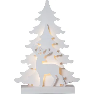 LED Weihnachtsdeko Wald und Hirsch Tischdeko Winterlandschaft Holz weiß Timer