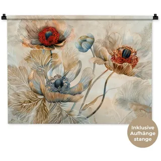 MuchoWow Wandteppich Blumen - Beige - Modern - Illustration bunt