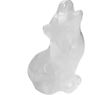 Lovionus89 Handgeschnitzte Wolfsfigur aus Kristall & Edelstein (6,3cm), Kleiner Wolf als Wächter Steinfigur, Unikate Deko Tierfigur & Briefbeschwerer, Bergkristall