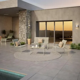 Ambia Garden Loungegarnitur, Grün, Metall, Glas, Textil, 4-teilig, Rundrohr, Loungemöbel, Gartenlounge-Sets