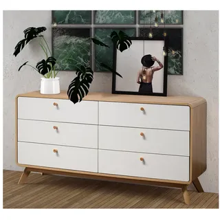 loft24 Kommode Caitlin, Sideboard, Schubladenschrank, 6 Schubladen, Skandinavisches Design beige