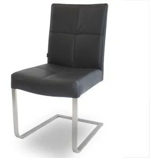 SIX Freischwinger Lederstuhl Libero Edelstahl Stuhl Leder-Stühle Rindsleder Schwarz