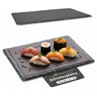 Novaliv 2x Schieferplatten I rechteckig I 30x20x0,5 cm I Schiefer Platten Schieferteller Servierteller Servierplatten Schiefer Teller Set Dekoplatte