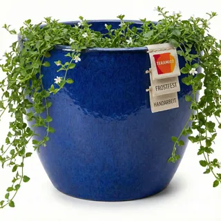 Teramico Pflanzgefäß Keramik rund frostfest (Royal Blau, 29cm x 23cm)