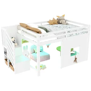 Okwish Hochbett, Weiß, Holzwerkstoff, 140x200 cm, Kinderzimmer & Jugendzimmer, Kindermöbel, Kinderbetten, Hochbetten