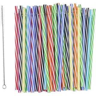 65 Stück bunte Plastikstrohhalme, wiederverwendbare harte Strohhalme, mit 1 Stück Strohhalmbürsten, verdickte Trinkhalme für Smoothies, Saft (23 cm)
