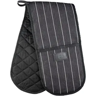 MasterChef Ofenhandschuhe, Backhandschuhe, Topflappen Grau, Hitzebestaendig, 100% Wolle, zum Backen, Kochen, Waschbar, Kochhandschuhe, mit Aufhängeschlaufe & Logo aus Veganem Leder, 70cm, Schwarz