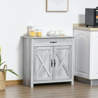 Homcom Küchenbuffet-sideboard Für Wohnzimmer Mit 1 Schublade, 2 Türen Und Verstellbarem Einlegeboden, Dekoratives Beistellmöbel Für Esszimmer, 80 X 39,7 X 80 Cm, Grau