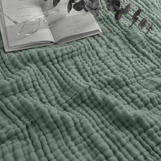 Musselin-Decke für Erwachsene, extra großer Überwurf, 127 x 152 cm, 6-lagige, kühlende Baumwollweichheit, atmungsaktiver und Warmer Überwurf für Schlafzimmer, Wohnzimmercouch (Farn, Throw – Musselin)