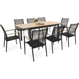 di volio Gartenmöbel MOZZATE, Gartenmöbel-Set - Esstisch & 8 Stühle, aus Kunstholz und Polyrattan, Esstisch mit ausziehbarer Tischplatte - Schwarz/Beige