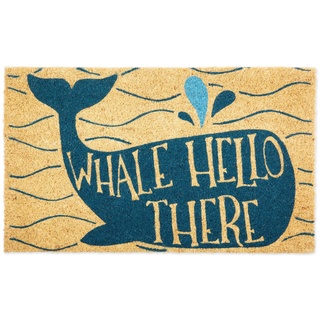 DII Lustige Grüße, Heimdekoration Fußmatte aus natürlicher Kokosfaser, Whale Hello There, 18x30