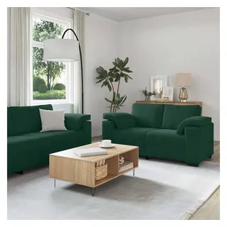 vidaXL Couch Samt 2-teiliges Sofa-Set Dunkelgrün