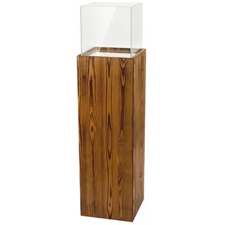 Windlicht-Säule Kerzenständer Deko-Laterne Deko-Säule für Wohnzimmer, Balkon, Terrase Kerzensäule Bodenwindlicht aus Holz & Glas Nuss 100 cm hoch - Braun