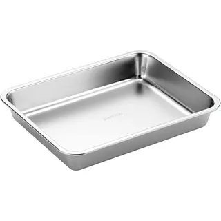 SANTOS Edelstahl Grillschale 26,9x20,9x4cm- Wiederverwendbare Grillpfanne & Auffangschale - Grill Zubehör für Gemüse, Fleisch & Fisch - Spülmaschinengeeignet - Auch als Backform & Auflaufform geeignet