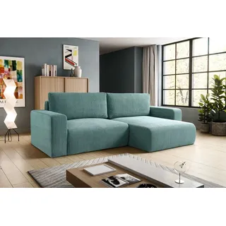 GOYA OPERA 245x140 – universelle Seite, Cord Ecksofa, Schlafsofa mit Bettkasten, Skandinavisch/Boho Design, Universell, POSO 125 - Türkis - Türkis