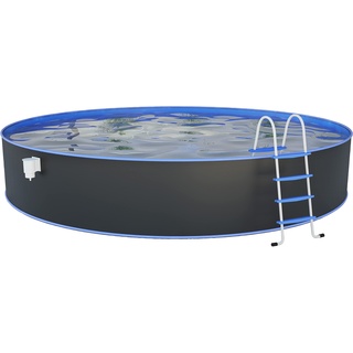 Steinbach Stahlwandpool Set Nuovo – 011111G – Ø 450 x 120 cm – Runder Pool in Grau für bis zu 17.200 l Wasserinhalt – Mit winterfester Blauer Innenfolie und zahlreichem Zubehör