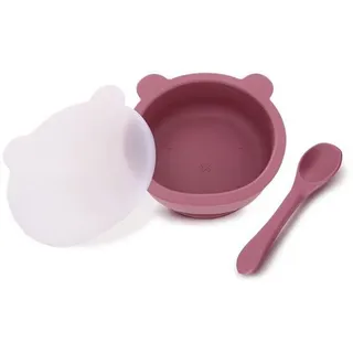 Ibenzoa® Silikon-Schüssel- und Teller-Set mit Saugnapf – rutschfestes Kindergeschirr inkl. Löffel, spülmaschinenfest, flexibel, 5 Farben für... - Braun