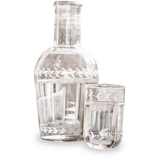 LOBERON Karaffe Mardor - Glaskaraffe Mit Deckel - Inklusive Trinkglas - Mundgeblasen Aus Klarem Glas - Wasserkaraffe Mit Glasschliff, klar