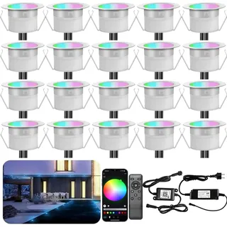 Wlan-fähige Rgbw-einbaustrahler, Ip67 Wasserdicht, √ò45 Mm ‚Äì Beleuchtung Für Terrasse, Patio, Weg, Wand, Garten, Dekoration, Innen- Und Außenbereich (20er-packung)