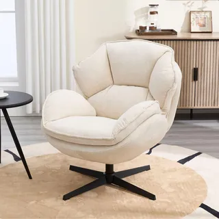 Ya-Home Ohrensessel aus Chenille Bequemer Sessel Wohnzimmer 360° drehbarer Loungesessel mit dickem Kissen Relaxsessel mit Armlehnen gepolsterter Sofasessel für Schlafzimmer/Heimbüro, Weiß