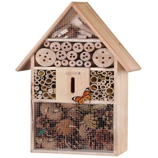 Cadoca Insektenhotel, 48x31x10cm Holz Spitzdach Garten Nistkasten wetterfest zum Aufhängen braun