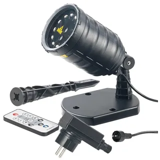 Lunartec Sternenprojektor: Laser-Projektor mit 12 LEDs, 8 Licht-Effekte, Timer, Fernbed., IP65 (Weihnachtslaser, Laserstrahler, Weihnachtsbeleuchtung außen)