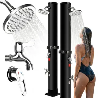 Qdreclod Solardusche 35 Liter, Gartendusche Aussendusche mit Duschkopf und Fußhahn, Ohne Stromanschluss, Warmes Wasser bis 60°C, Outdoordusche mit Gartenschlauch-Anschluss für Garten, Pool