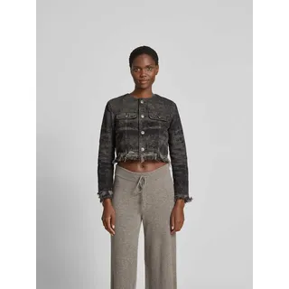 Cropped Jeansjacke mit Brusttaschen, Dunkelgrau, M