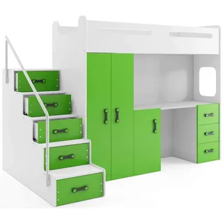 Interbeds Etagenbett Hochbett MAX 4 Größe 200x80cm mit Schrank und Schreibtisch, Farbe zur Wahl inkl. Matratze (grün)