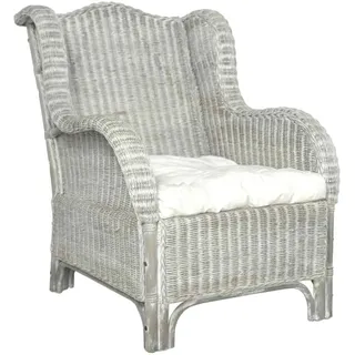 vidaXL Sessel mit Kissen Relaxsessel Rattansessel Relaxstuhl Loungesessel Armsessel Ohrensessel Sofa Wohnzimmer Grau Natur-Rattan Leinen