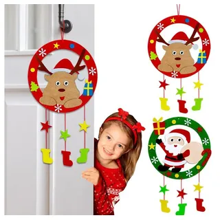 Coonoor Dekohänger Weihnachtskränze Bastelset für Kinder,Weihnachtsbaum Deko (2 St), Filz Weihnachtskranz DIY Hängekranz