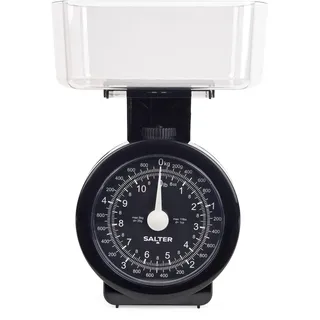 Salter 114 BKCLDR Mechanische Küchenwaage - Analog Lebensmittelwaage, Max. 5kg, Inclus Spülmaschinenfest Schüssel, Backwaage Mit Gut Lesbares Zifferblatt, Zuwiegefunktion, Retro Waage Kueche, Schwarz