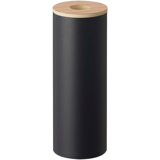 Yamazaki 5981 RIN Zylinderförmige Taschentuchbox L, schwarz, Stahl/Holz/Silikon, Minimalistisches Design, 9,2 x 9,2 x 23,8 cm (LxBxH)