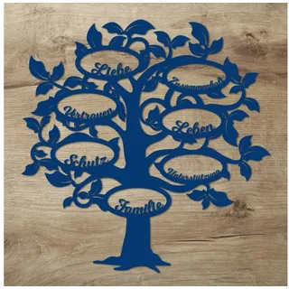 Namofactur 3D-Wandtattoo Holz Wandbild 'Familie Baum' Wanddeko, Wanddekoration Familien Stammbaum, Wandgestaltung für dein Wohnzimmer blau