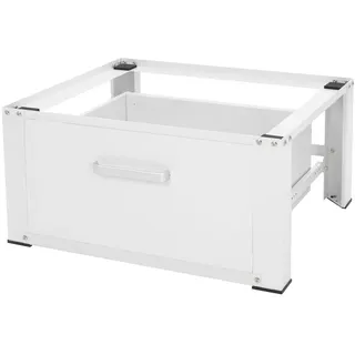 ML-Design Waschmaschinen Untergestell mit Schublade 63x54cm Stahl Weiß bis 150kg, Waschmaschinen-Unterschrank, Stabiler Waschmaschinensockel, H=31,5cm Podest Erhöhung Unterbau für Trockner/kühlschrank