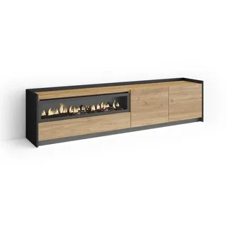SKRAUT HOME Lowboard 207x50 cm Eiche Schwarz Holzwerkstoff