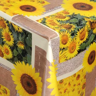 KEVKUS Wachstuch Tischdecke Meterware 01045-00 Sonnenblumen Herbst wählbar in eckig rund oval (Rand: Paspel (mit Kunststoffband), 100 x 140 cm eckig)