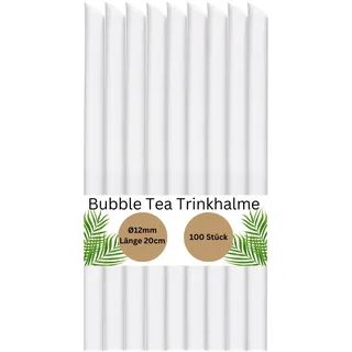 DeinPack Bubble Tea Trinkhalme 100 Stück – Transparente Strohhalme 20 cm x Ø12 mm aus PP – Abgeschrägte Spitze zum Anstechen