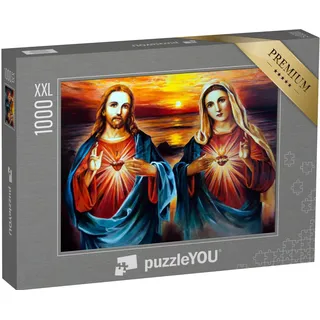 Puzzle 1000 Teile XXL „Jesus Christus und Maria mit Herz, EIN Ölgemälde“ – aus der Puzzle-Kollektion Christentum