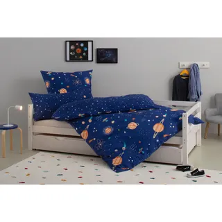 Kinderbettwäsche OTTO HOME "CUDDLEE", blau (weltall), B/L: 135cm x 200cm, 1 Stk., 1 Stk., Renforcé, B/L: 40cm x 80cm, 2, Renforcé, Obermaterial: 100% Baumwolle, Bettwäsche, in vielen Designs: Dino,Einhorn,Weltraum,Baustelle,Herz,Trecker,Safari