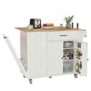 Kücheninsel-unterschrank Bealife Küchenschrank Klappbar Mit Klappbarer Arbeitsplatte Schubladen Versteckter Abfalleimer Weiß 100 X 81 X 90 Cm