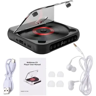 Kavolet Tragbarer CD-Player BT-Musik-Player, CD-Spieler mit staubdichter Abdeckung, Inklusive Kopfhörer, 6 Modi, AB-Wiederholungstimer, Fernbedienung, Externe Wiedergabefunktion