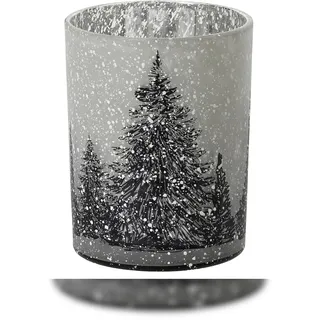Christmas Decorations Teelichthalter Glas 8cm - Teelichtglas mit Tannenbaum Motiv Tischdeko Kerzenglas Windlicht Kerzenhalter Dekoglas Windlichtglas Windlichthalter Grau