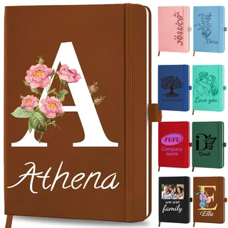 YanNanKe Personalisiertes Leder Notizbuch Personalisiert Initialen Tagebuch Notizbuch für Frauen und Männer mit Namen Monogramm A5 Tages Journal zum Schreiben für die Arbeit im Büro