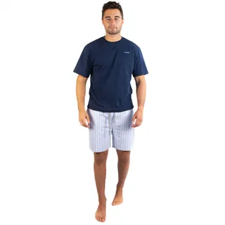 lunon Schlafanzug Herren kurz, Pyjama Set, 100% Baumwolle, Shorty, Pijama for Men, Zeitloses Design, geeignet für Winter und Sommer (2-teiliges Set) - M