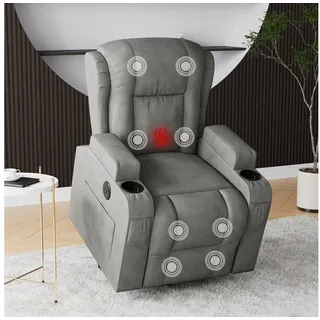 PXloue Massagesessel TV-Sessel Elektrisch Massage Relaxsessel Schlafsessel Fernsehsessel (inkl. Aufstehhilfe und Fernbedienung), mit Liegefunktion Massagefunktion und Wärmefunktion, bis 150 kg grau